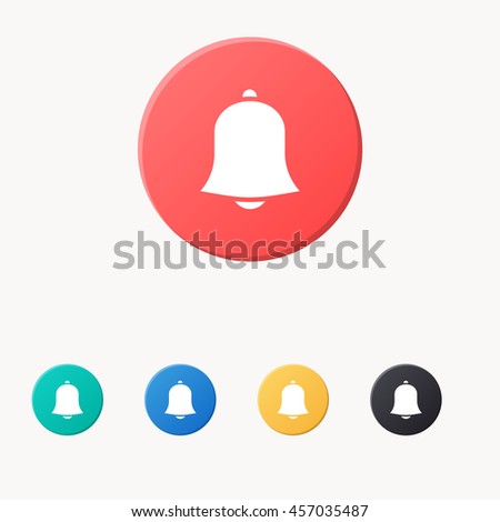 bell icon or button in flat style with long shadow, isolated vector illustration on transparent background