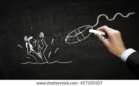 Funny businessman chalk drawing . Mixed media