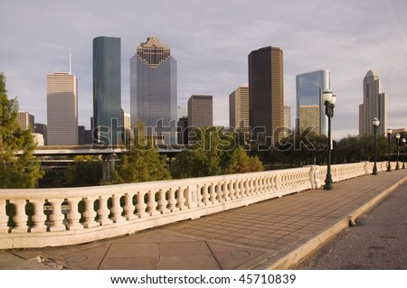 Bridge vantage point view of downtown Houston skyline.
