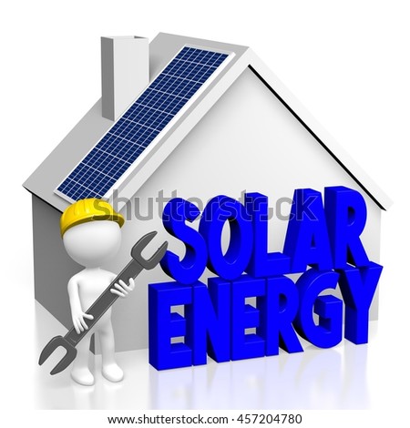 3D illustration/ 3D rendering - solar energy concept, house shape and text.