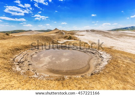 Mud volcano refers to formations created by geo-exuded mud or slurries, water and gases