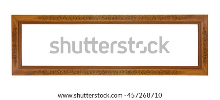 wide screen or panorama retro and vintage carve old wood frame isolated on white background