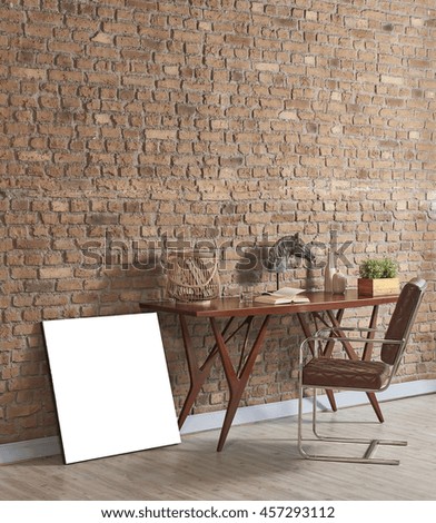 modern leather two chair natural brick wall and white two frame with basket