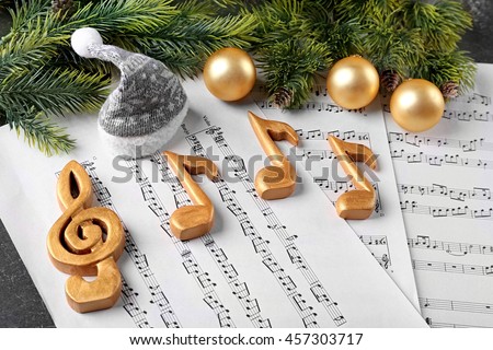 Christmas decorations on music sheets