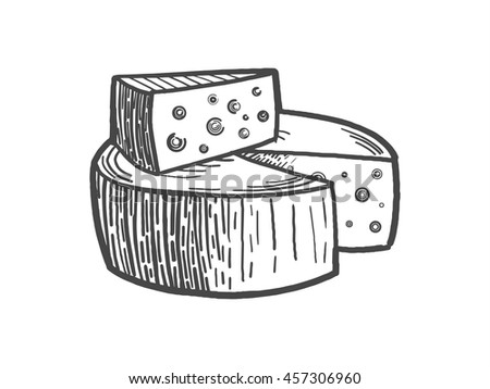 Cheese engraving style raster illustration. Scratch board style imitation