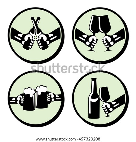 Set hands with drink. Retro styled vector icons.