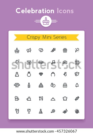 Vector line celebration and party tiny icon set