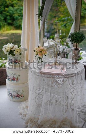 Beautiful decorations on the table outside