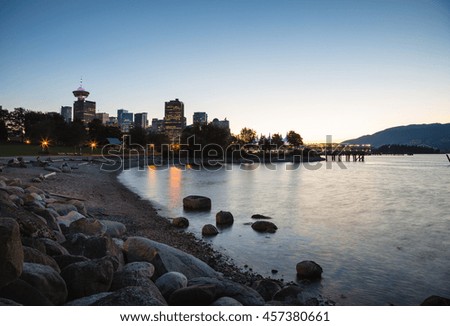 Vancouver Downtown viewed from Crab Park after sunset.