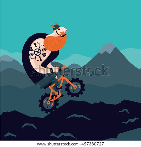 Mountain bike. Big man cycling. Cartoon illustartion