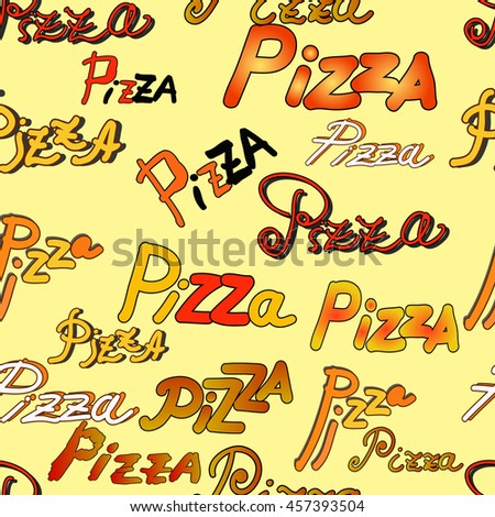 seamless pattern with the name of the pizza on a yellow background vector illustration