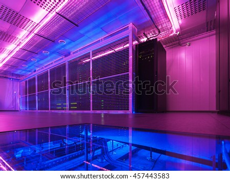 Empty server room of the modern data center.