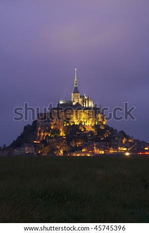 Night picture of beautiful Abbey of Mont Saint Michel.