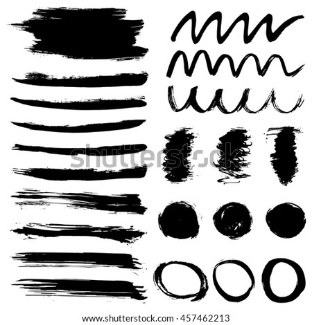 Set of artistic brushstrokes, paint splashes and ink spots. Abstract ink grunge set for design.