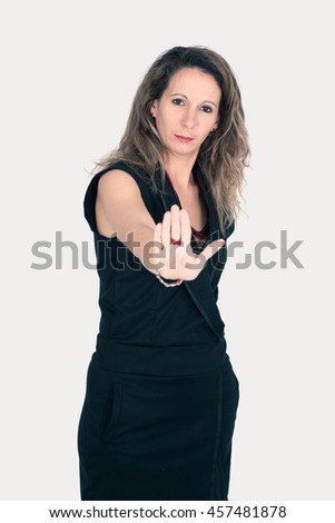 Beautiful woman doing different expressions in different sets of clothes stop sign