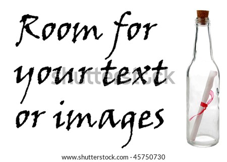 Romantic message in a bottle, isolated on white, with room for your text or images. perfect for valentines day