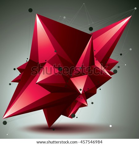 Geometric red polygonal structure with lines mesh, modern science and technology element.