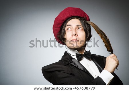 Funny writer with quill in vintage concept Royalty-Free Stock Photo #457608799