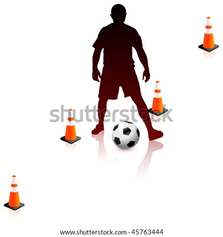 Soccer Player with Traffic Cones Original Vector Illustration