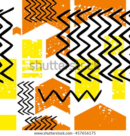 Striped geometric seamless pattern design. Hand drawn black stripes. Vector Illustration