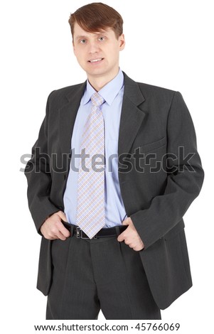 Young businessman in a business suit isolated on white background