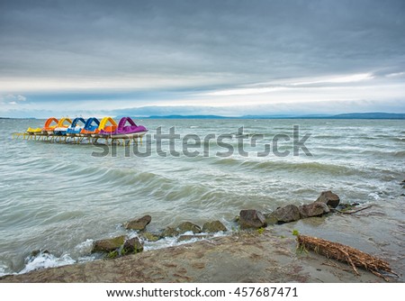 Storm over lake Balaton with big waves