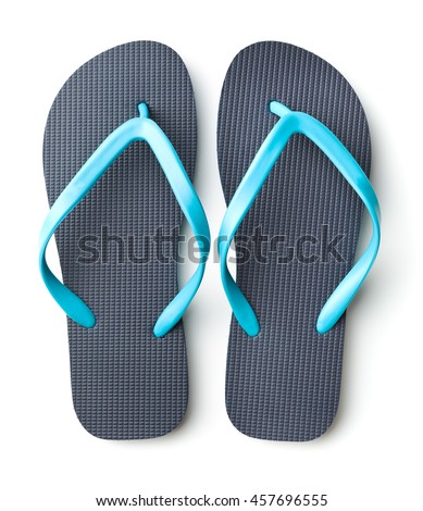 Blue flip flops isolated on white background. Royalty-Free Stock Photo #457696555