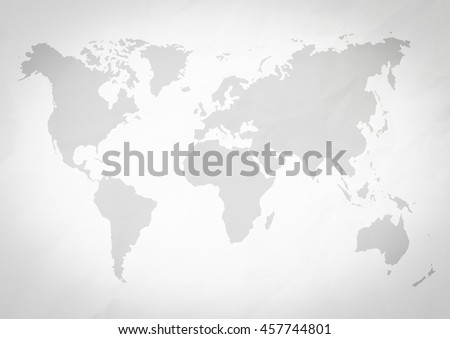 Abstract white crumpled paper or recycle paper backgrounds with world map in black tone Vignette effect concept.