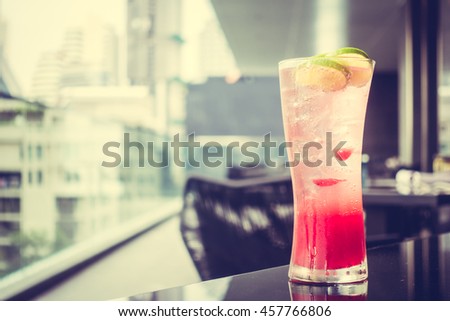 Iced mocktails glass on table in restaurant and bar - Vintage Filter