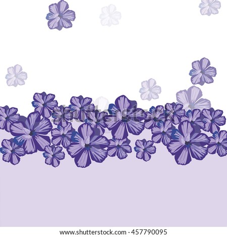 Spring Summer floral greeting card Vector. Invitation note for wedding, birthday or other holiday. Summer purple flowers background