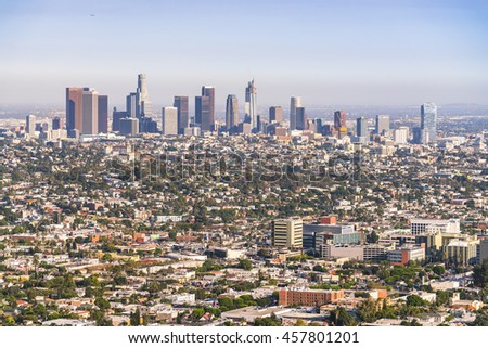 scenic view of Los Angeles skyscrapers  on sunny day,California,usa.