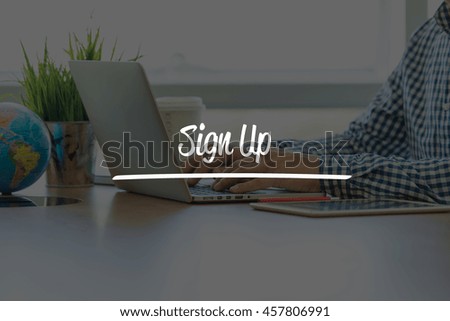 BUSINESS OFFICE WORKING COMMUNICATION SIGN UP BUSINESSMAN CONCEPT