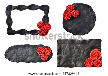 Red roses on black isolated on white, set of four pictures.