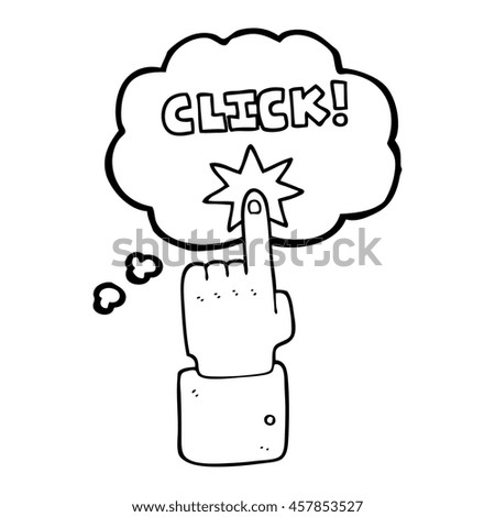 freehand drawn thought bubble cartoon click sign with finger