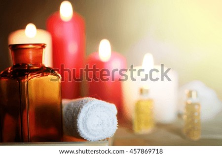 Spa accessories candle and bottle