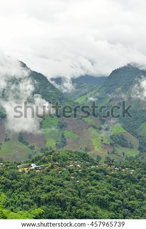 View of the village on the mountain in Pua district, Nan province, Thailand.