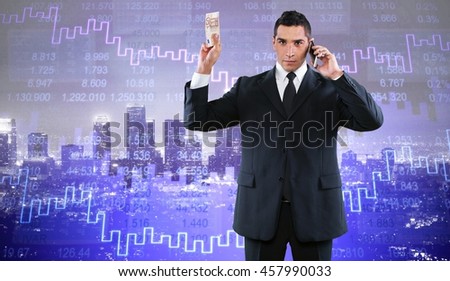 Businessman on graphic background.