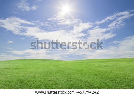 green grass field and  blue sky scenery background