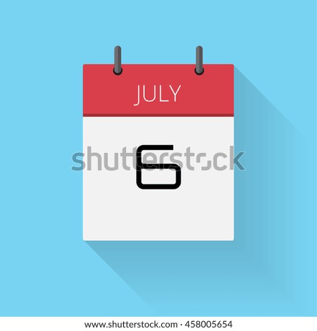 July 6, Daily calendar icon, Date and time, day, month, Holiday, Flat designed Vector Illustration