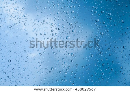 rain drop on glass with sky background
