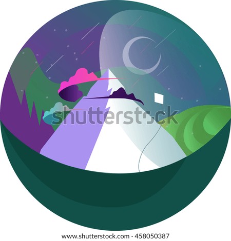 Flat landscape background with mountain background