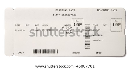 Paper boarding pass isolated on white background Royalty-Free Stock Photo #45807781