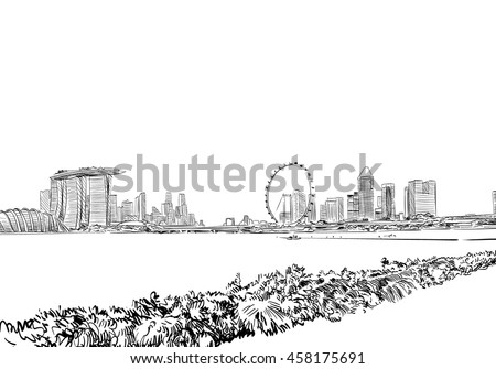 Singapore. Singapore Flyer. Unusual perspective hand drawn sketch. City vector illustration