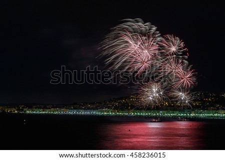 Fireworks on Day celebrations July 14 in Nice