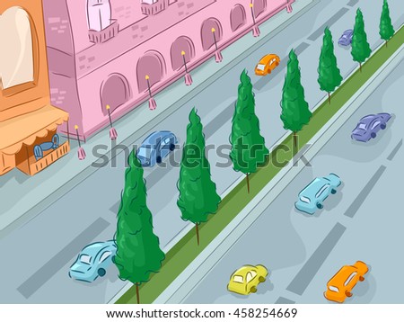Illustration of a City Street as Viewed from Above