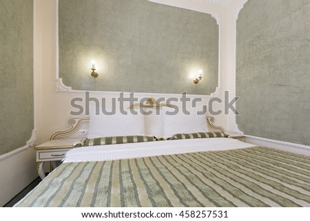 Interior of  luxury double bed hotel room