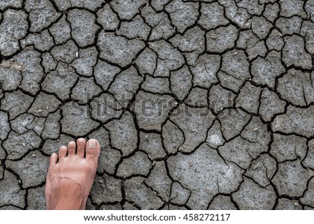 Drought dry ground background, Foot dry ground