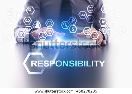 Businessman is using tablet pc and selecting Responsibility icon.