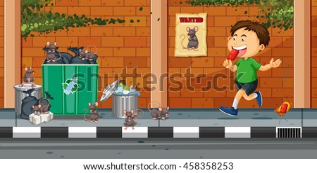 Boy throwing trash on the street illustration