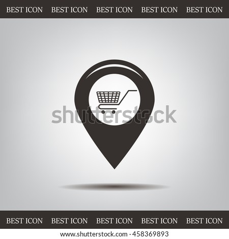 Map pointer with a shopping cart symbol